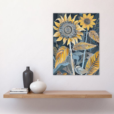 Stylised Sunflower Yellow Pattern Painting Wall Art Print