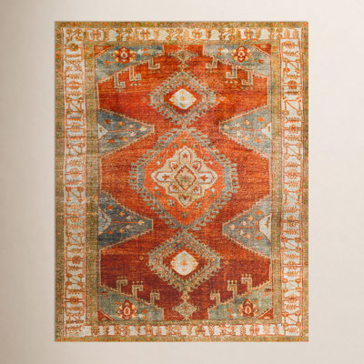 Mags Machine Washable Oriental Burnt Orange/Orange Area Rug