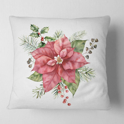 Housse et insert de coussin carré Holly Mistletoe Berries and Christmas Fir Branch II