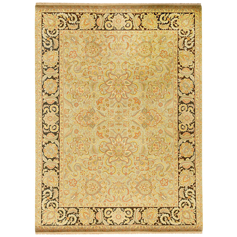 Tapis vert clair et noir noué à la main de haute qualité