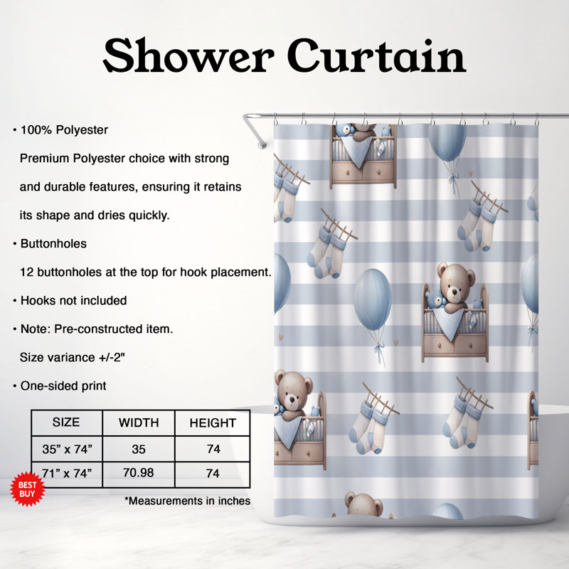 Rideau de douche Snug Bear, H 74 po x l 71 po
