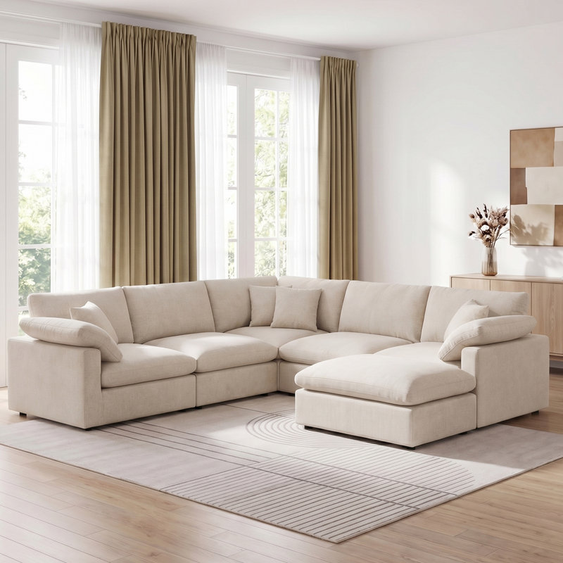 Canapé modulaire surdimensionné en chenille de 110 po l 6 pièces surdimensionné et rembourré en chenille avec repose-pieds et coussins amovibles
