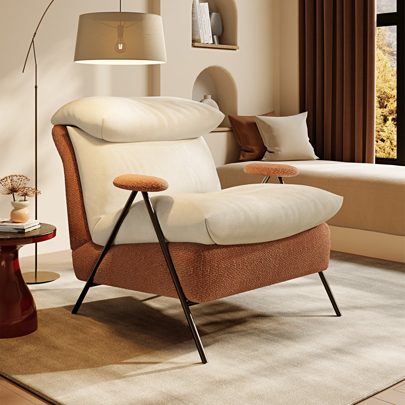 Fauteuil d'appoint moderne, structure en bois massif, revêtement en chenille et cuir, siège confortable pour le salon, la chambre et le balcon.