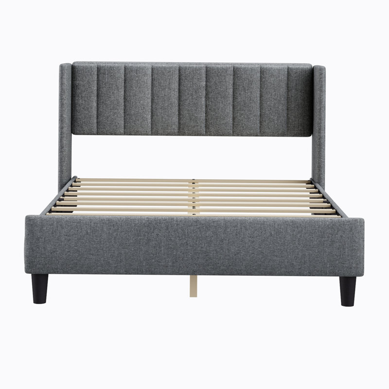 Hudayfi Upholstered Platform Bed, Light Gray, Queen