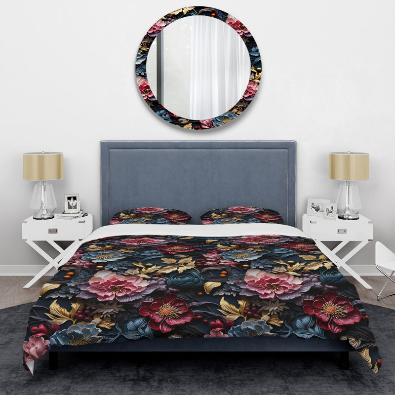 Enigma Moody Patterns - Ensemble de housse de couette à motif floral - Microfibre de polyester