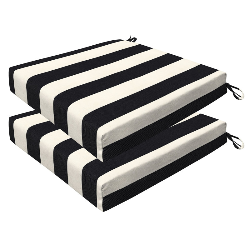 Coussin de siège d'extérieur carré Meridian, Auvent noir à rayures, L 16 po x P 16 po