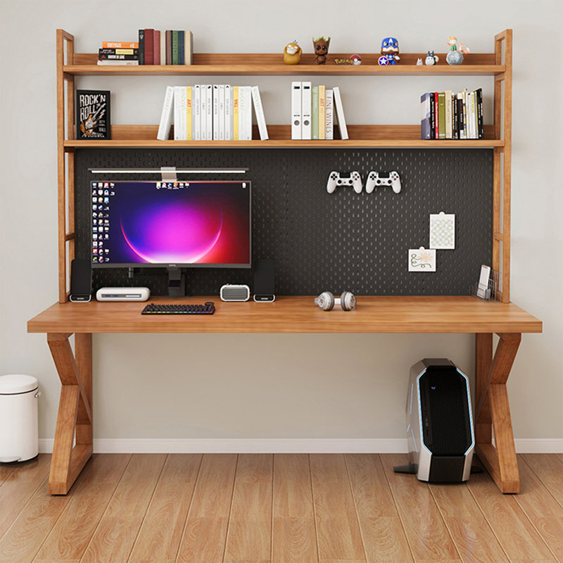 Light brown Rectangular Solid Wood Executive Desk, 74.8"H*62.99"W*23.62"D