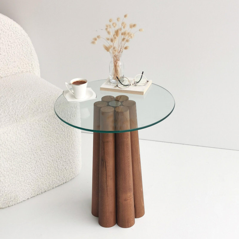 Modern Coffee Table, Walnut Color, 17.7 x 19.7 x 19.7 inches | 100% Pine Solid Wood & Tempered Glass Frame, Thickness: 0.3 inches | Stylish & Durable Design, Perfect for Living Room & Lounge Areas, Easy Assembly Required