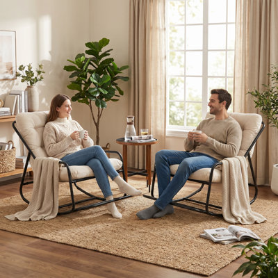 Chaise berçante d'intérieur / d'extérieur avec accoudoirs courbés, chaise berçante d'appoint à coussin épais pour le salon, la chambre à coucher, le balcon, le porche
