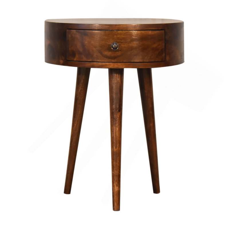 Table de chevet demi-cercle en bois châtaignier, pieds nordiques, brun foncé