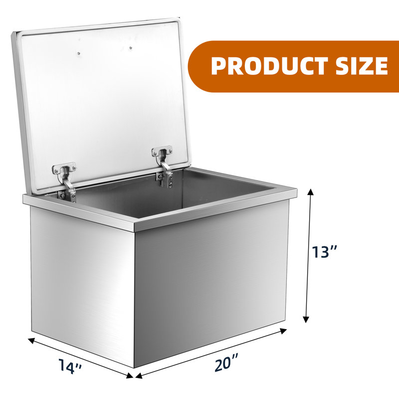 30L Upgraded Drop-In Stainless Steel Ice Chest, Commercial Ice Bin with Hinged Cover, Drain Pipe & Plug, Outdoor Kitchen Cooler for Wine & Beer