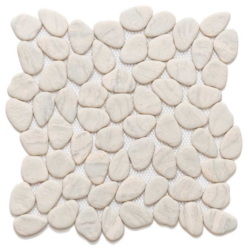  Recycled Cenote Pebble 13" x 13" Glass Mosaic Tile, Crema