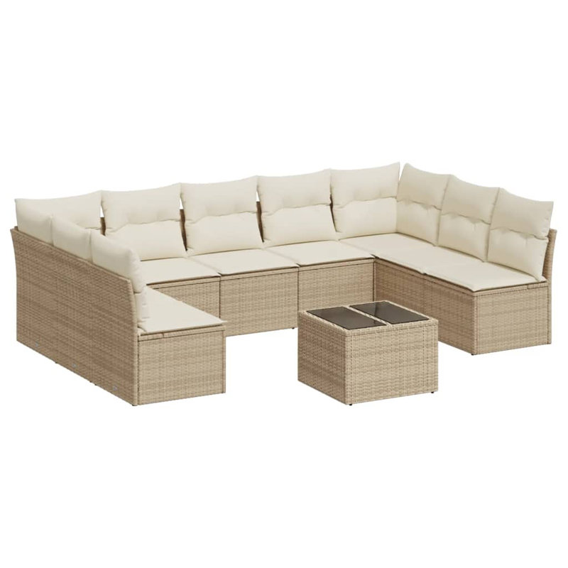 Grand canapé modulaire en rotin PE Vidaxl, Beige, Blanc