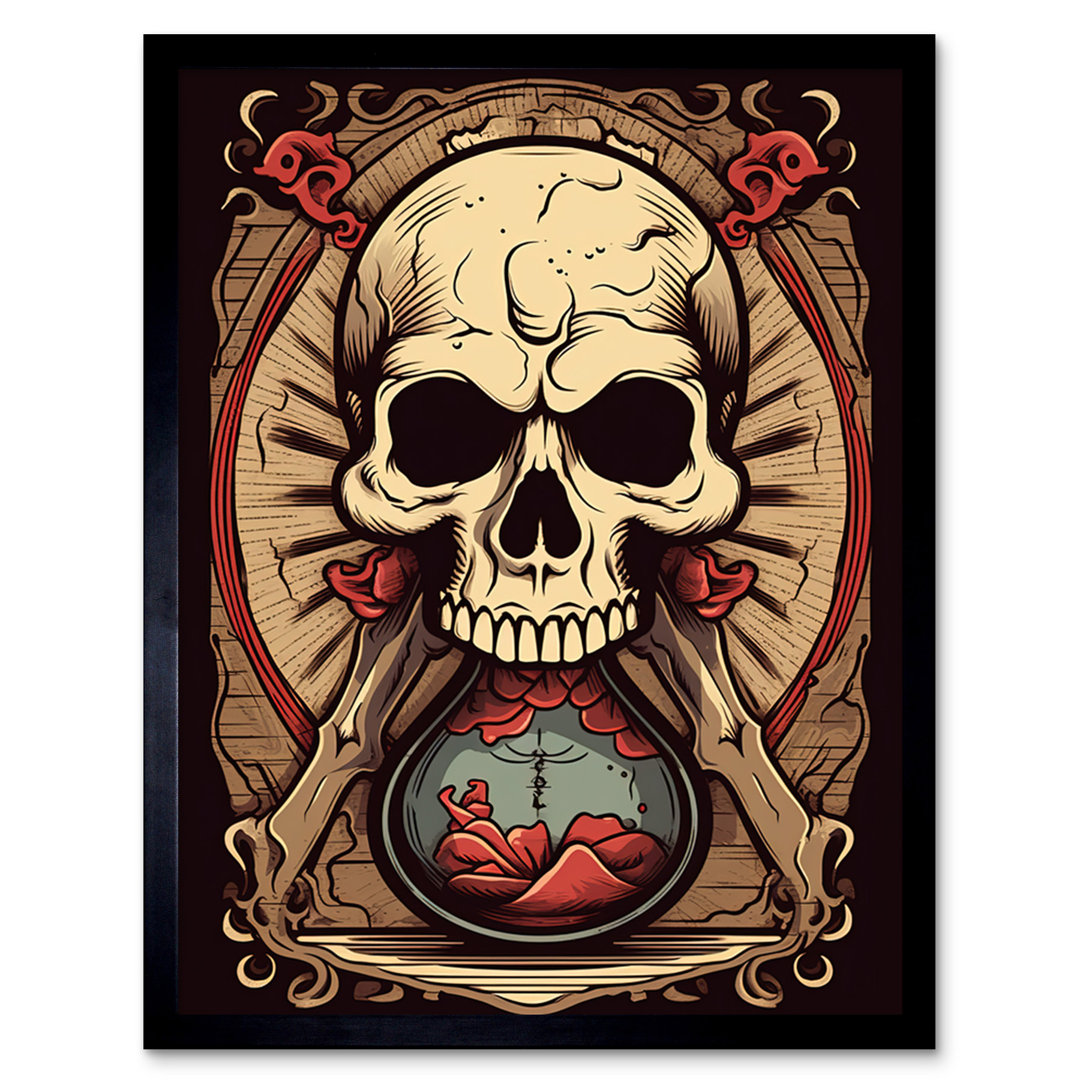 Onesimos Hourglass Skull Old School USA Tattoo Ink Body Rockabilly - Single Picture Frame Print