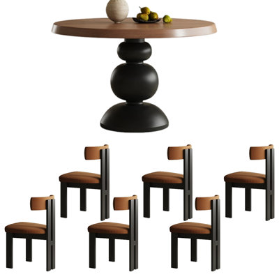 Multilayer solid board round dining table set