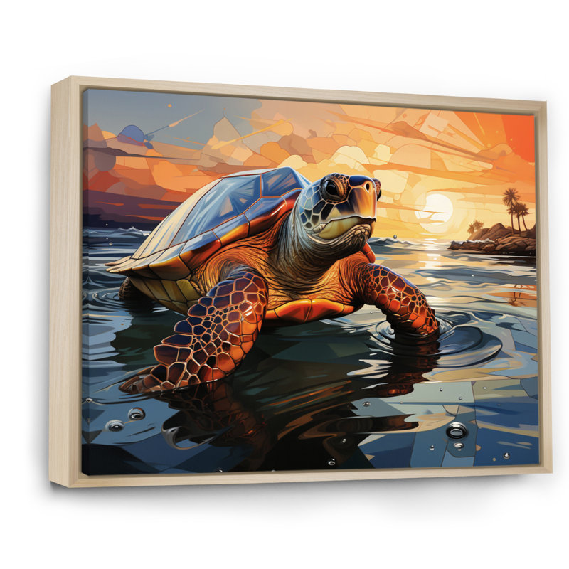 Portrait de tortue géométrique II, H 24 po x l 32 po x P 1 po, Cadre naturel flottant
