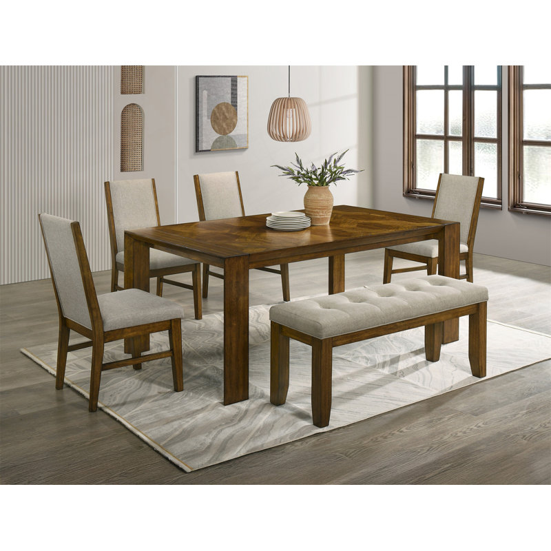 Banc de salle à manger Liyo, siège rembourré beige, bois brun, 48 po