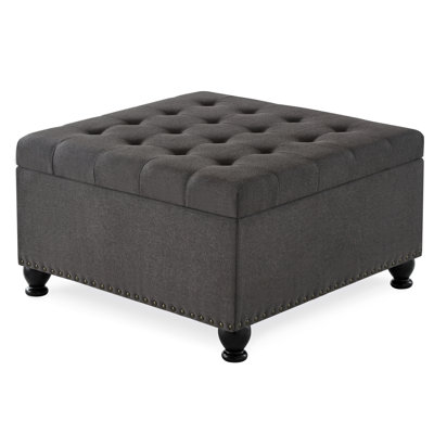 Dark Grey Storage With Solid Wood Frame And Button Cover Linen Upholstered Wooden Legs Shade