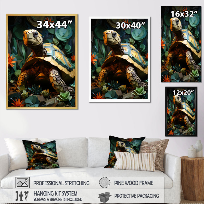 Cubist Reptile, reproduction d'art sur toile, Cadre flottant doré, 40" H x 30" W