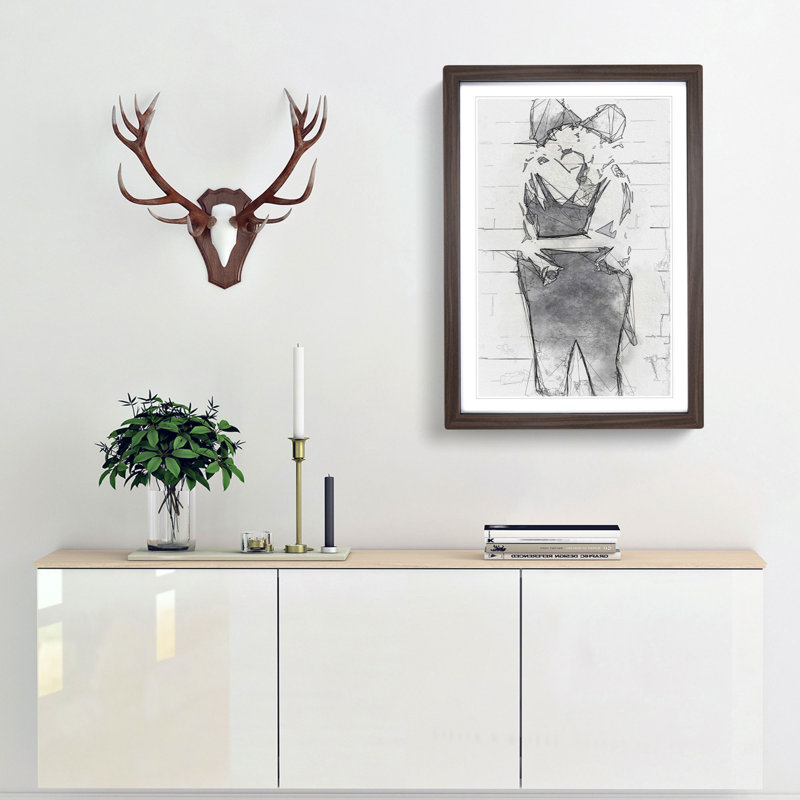 Kissing Policemen in Abstract by Banksy - Picture Frame Graphic Art Print, 91cm H x 60cm W x 2cm D, Walnut
