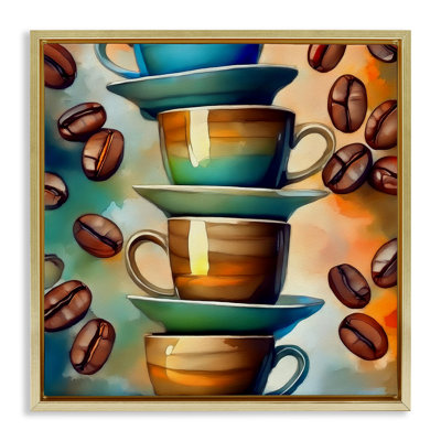Art mural sur toile flottante en céramique avec tasses à thé et café par Alina Georgescu