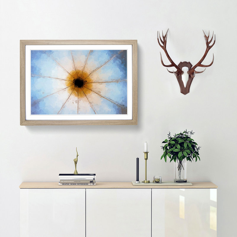 Down the Barrel in Blue and Yellow in Abstract - Picture Frame Graphic Art Print, 48cm H x 65cm W x 2cm D, Oak Framed