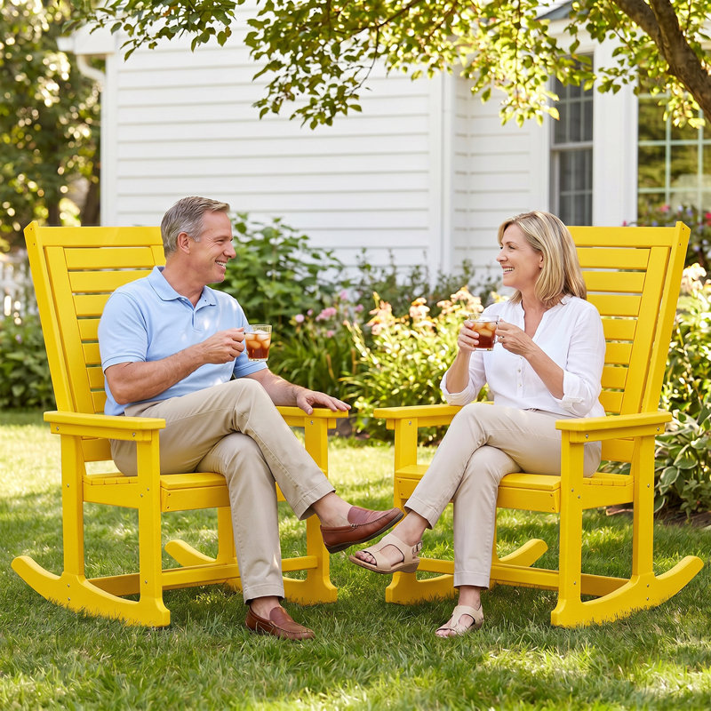 Chaise berçante d'extérieur en PEHD, Jaune