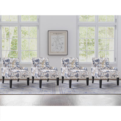 28.7'' Wide Vintage Floral Soft Upholstered Fabric Armchair with Nailhead Trim and Lumbar Pillow (Set of 4)