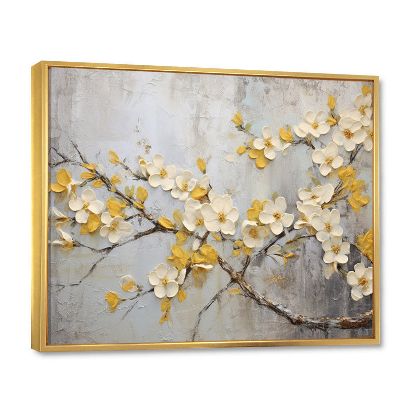 «Apple Blossom Harmony XVII», reproduction d'art sur toile, Cadre flottant doré, H 34 po x l 44 po x P 1,5 po