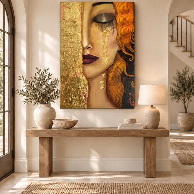 Freya’s Tears Gustav Klimt, Gold Woman Portrait Wrapped Canvas Print- REPRODUCTION-