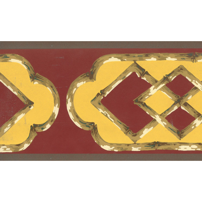 Bordure de papier peint à motif de treillis en bambou Bunel, Rouge