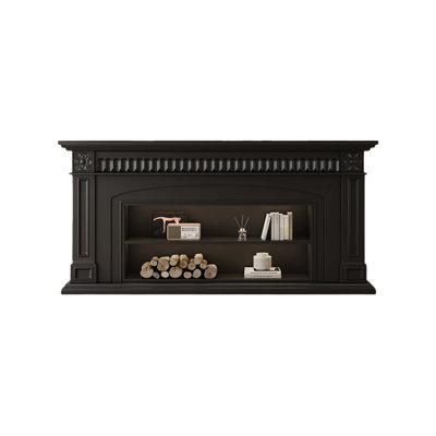 Black Solid Wood TV Cabinet Fireplace
