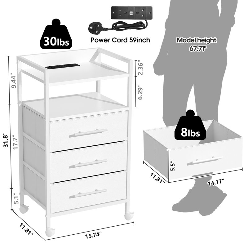 40cm W Bedside Table