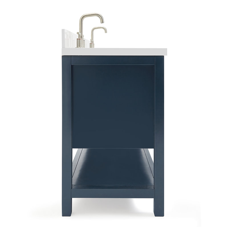 Magnolia Bath Vanity Oval Basin, Midnight Blue, White Quartz, Rectangle 