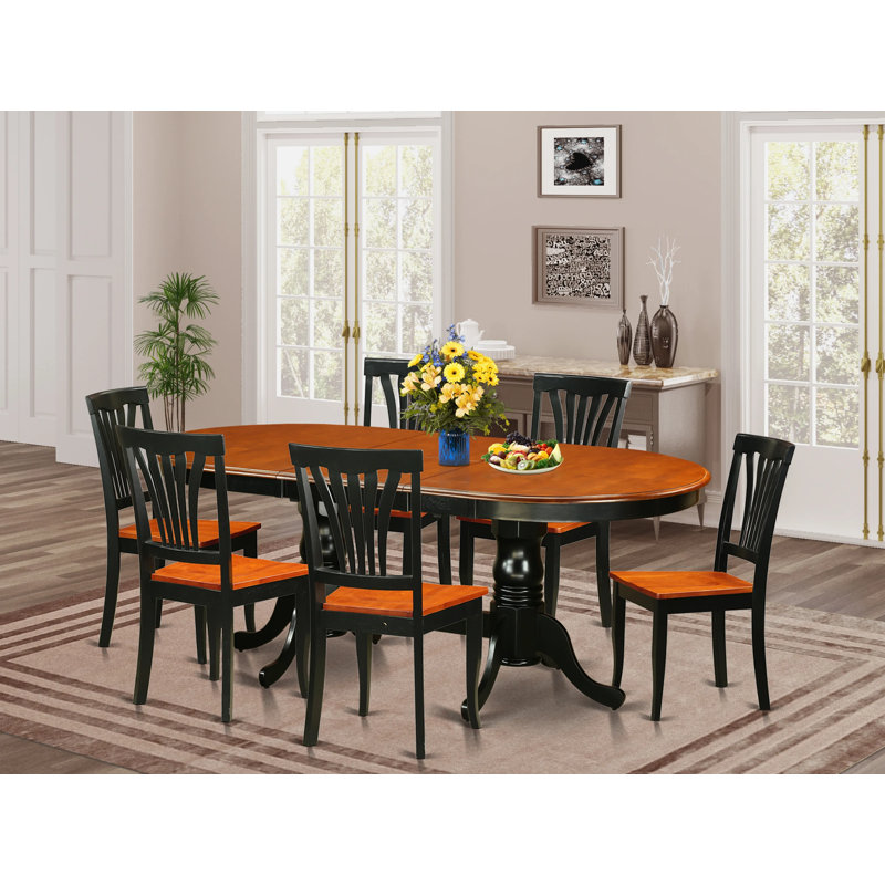 Ensemble de mobilier de salle à manger 7 pièces composé d'une table de cuisine ovale avec rallonge papillon et 6 chaises, noir et cerise