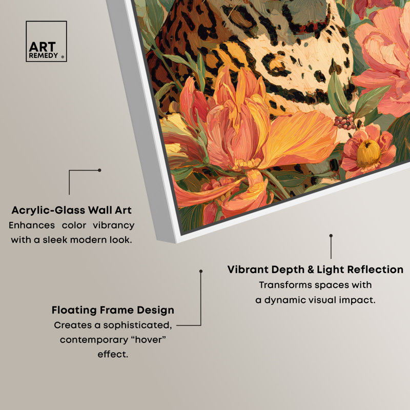 «Wild Cat in Bloom II», art floral encadré par Art Remedy, cadre blanc, 20 x 30, 31"H x 21"W, White Frame