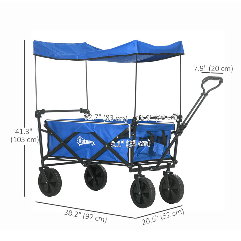 Collapsible Wagon Cart with Removable Canopy and Carrying Bag, Dark Blue