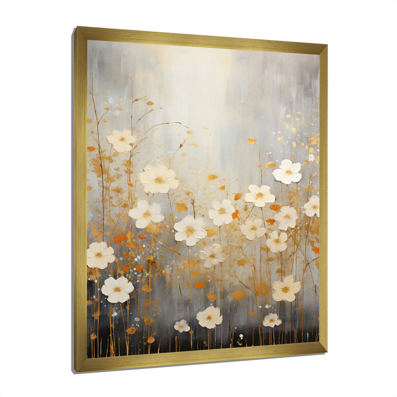 Wilba Minimalisme - Collage de fleurs jaunes et blanches sur toile, H 32 po x l 24 po x P 1 po, Encadrement doré