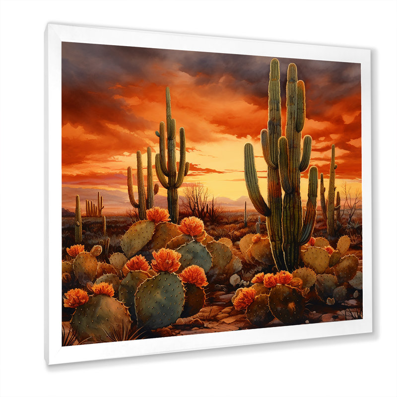 Impression sur toile cactus cuivré au Nevada, H 30 po x l 30 po x P 1 po, Cadre simple blanc