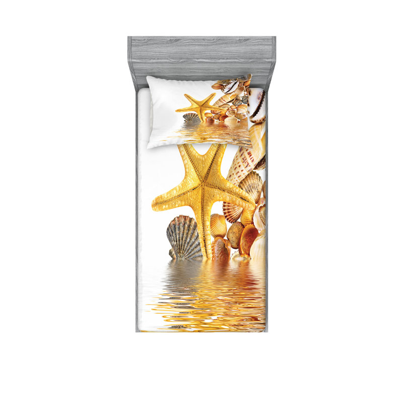 Drap-housse et coussin décoratif Ambesonne Beach - jaune crème, Ensemble de draps pour lit simple + 3 pièces supp