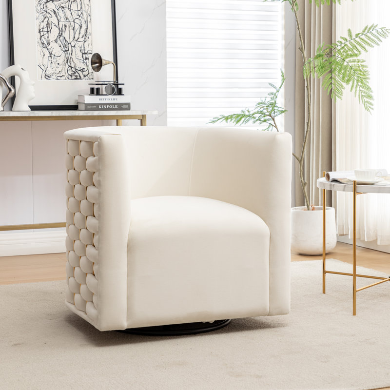 Occie Velvet Swivel Barrel Chair, Beige