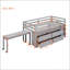 Lit mezzanine multifonctionnel en pin massif avec 4 tiroirs de rangement, bureau latéral rétractable et tablettes latérales ouvertes, barrières de sécurité complètes, livré en 2 paquets Assemblage facile-351869603-344880725
