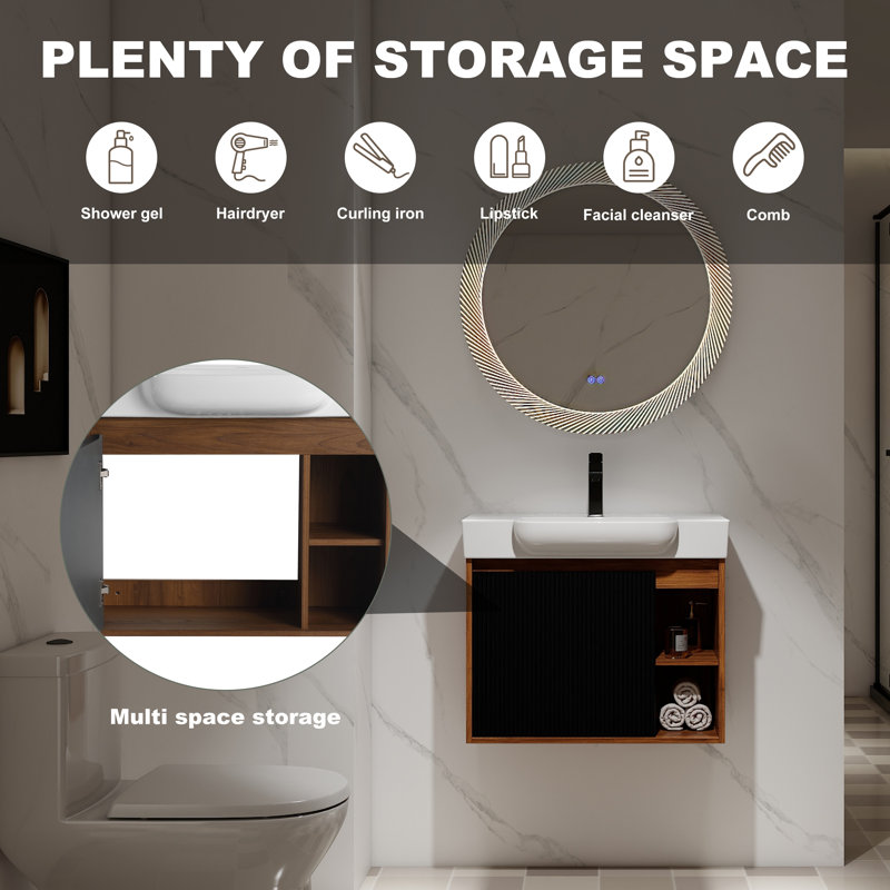 Meuble-lavabo mural avec lavabo en céramique blanche, 28"