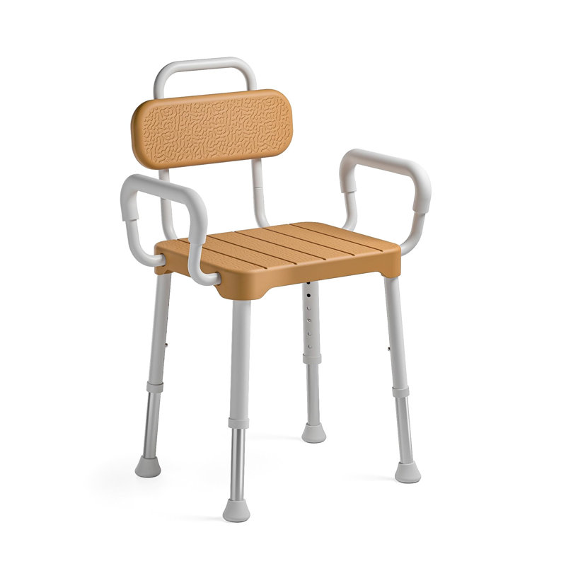 Shower Chair for Inside Shower ，Bath Chair with Arms and Back,Aluminum Shower Stool(Brown)