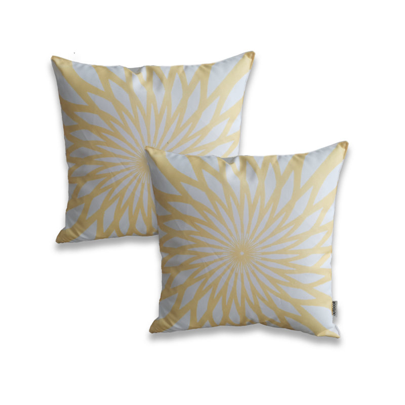 Ensemble de 2 taies d'oreiller extérieures imprimées sur fond blanc (ensemble de 2), Jaune/blanc