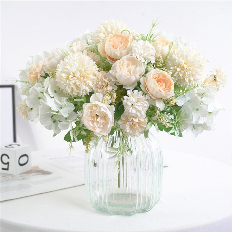 2 pièces, 7 pivoines artificielles, bouquet de fleurs artificielles, fleurs, décoration intérieure, Couleur champagne