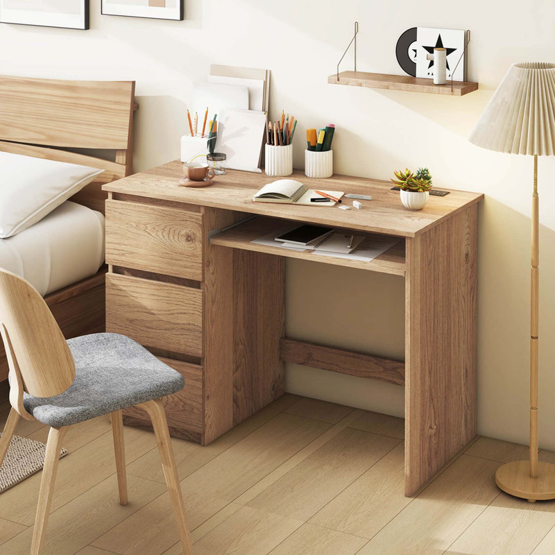 Computer Desk With Power Outlet Keyboard Tray & 3 Large Drawers Type-c & Usb Ports, Brown