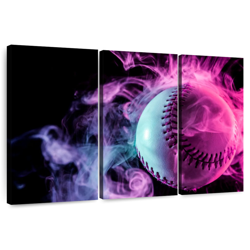 Sirci fumant une balle de baseball rouge, H 36 po x l 57 po