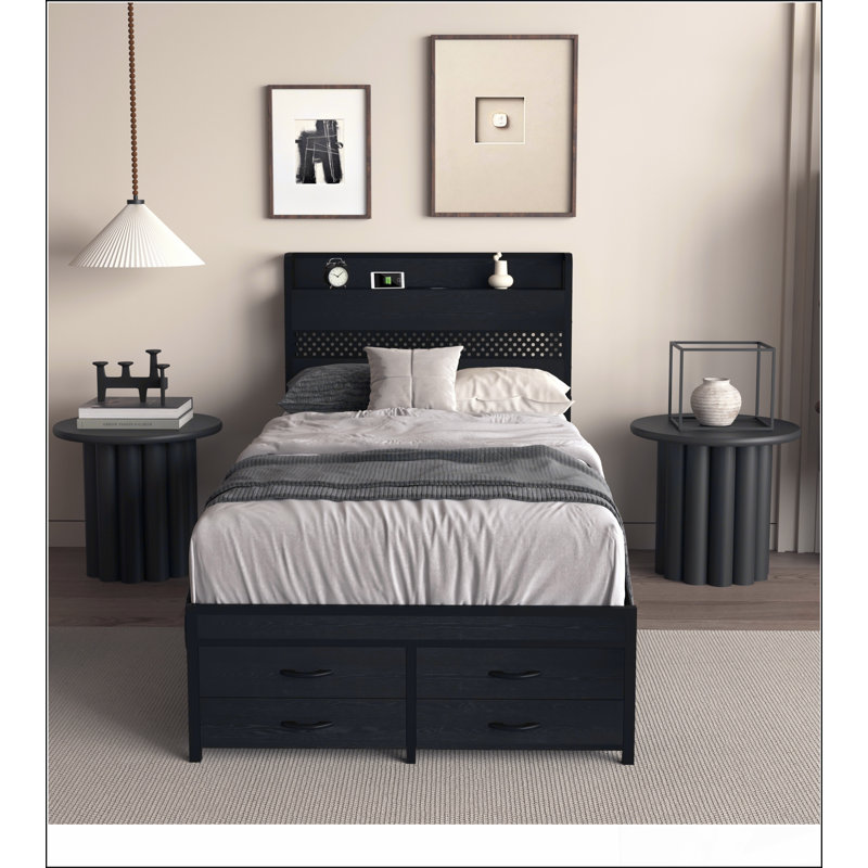 Cadres de lit simple avec tête de lit, tiroirs de rangement spacieux et caractéristiques intelligentes pour les chambres modernes