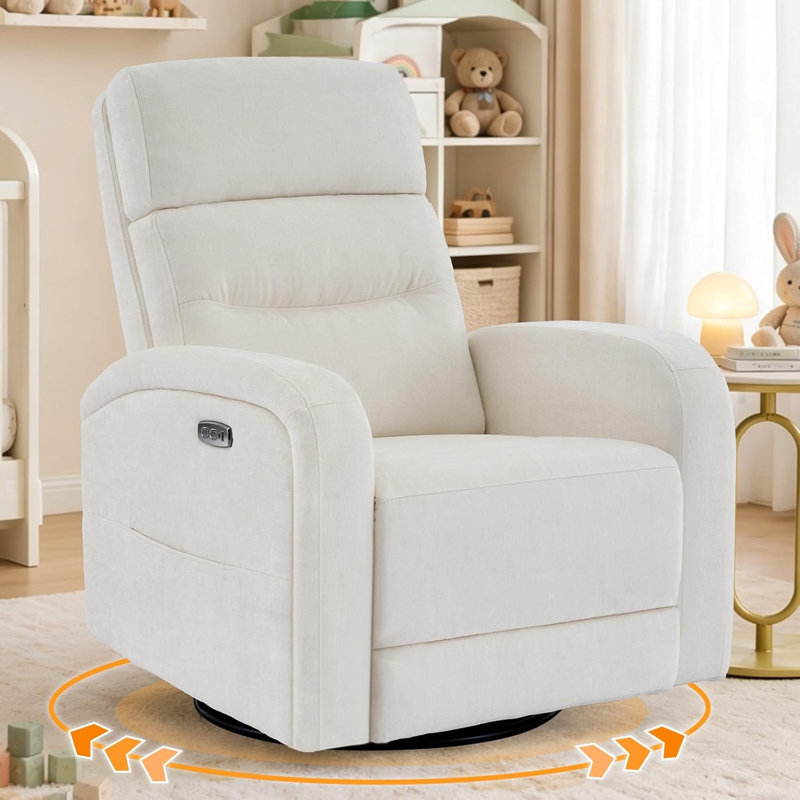 33"W Chenille Modern Power  Nursery Swivel Rocker Glider Recliner with USB & Type-C Charge, Wider Armrest and Double Pockets